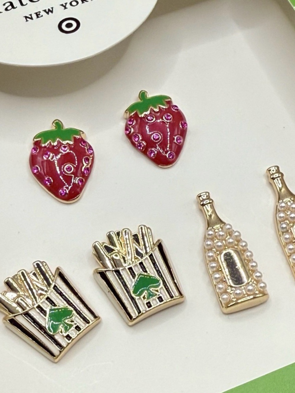 Kate Spade X Target Stud Earrings Set 3 Strawberry 🍓 French Fries 🍟 Champagne 🍾 - Picture 2 of 5
